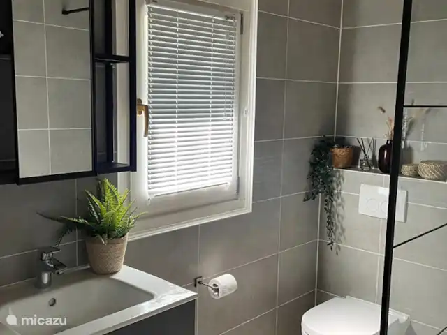 Woodhouse Eden en Países Bajos, Limburgo, Meijel - cabaña de madera Baño limpio con ducha a ras de suelo