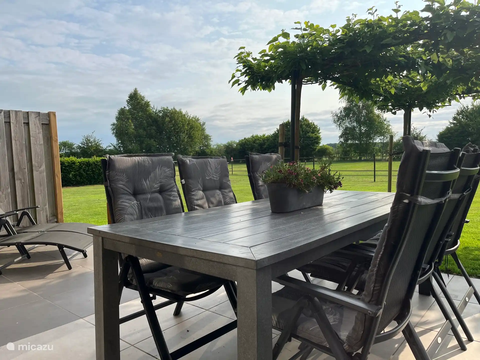Terrasse mit Blick auf die Pferde.