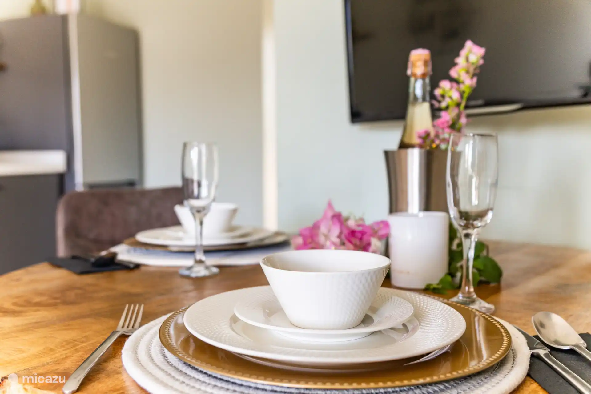 Dinner at the table inside