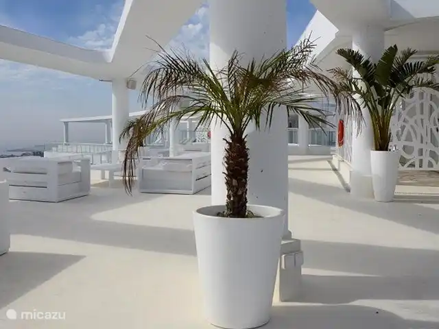 Gran Canet: luxe, strand, Valencia! huren in Spanje, Valencia, Canet d'En Berenguer - appartement Terras op het dak met prachtig panoramisch uitzicht, met loungesets, ligbedden en infinitypools en gastrobar