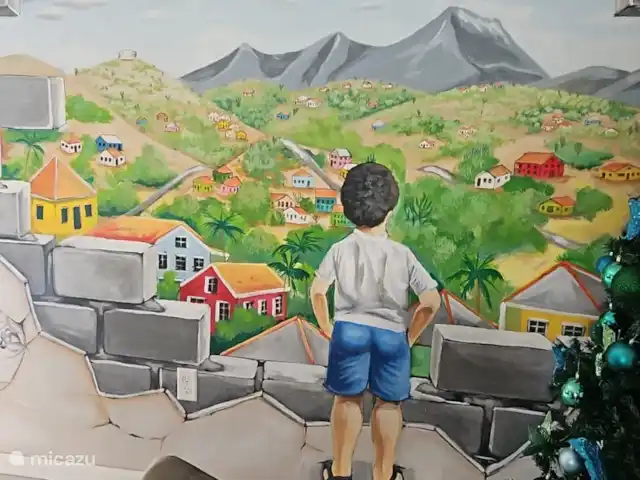 Reina de la colina en Curazao, Bandabou (oeste), Barber - villa Una hermosa obra de arte pintada a mano que le da al comedor un aspecto elegante y personal.