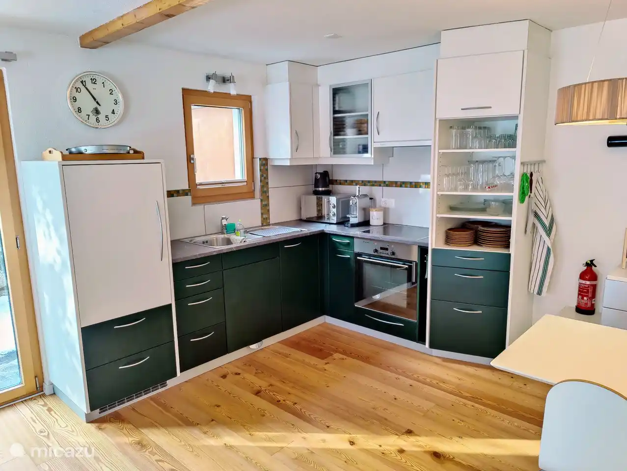 Living and dining room with open kitchen