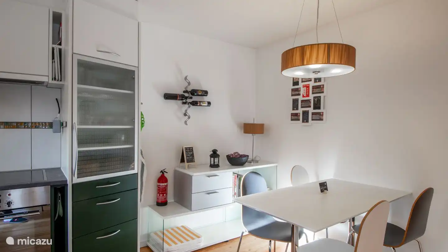 Living and dining room with open kitchen