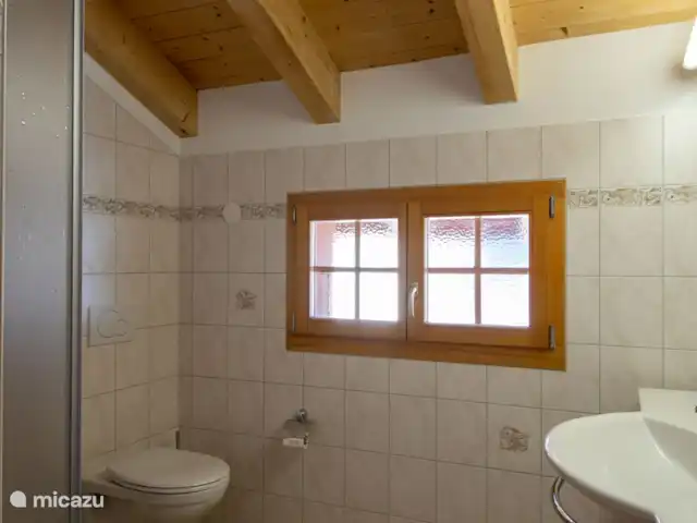 Cresta | Suisse, Valais, Fiesch - maison de vacances Il y a une salle de bain avec douche, lavabo et toilettes