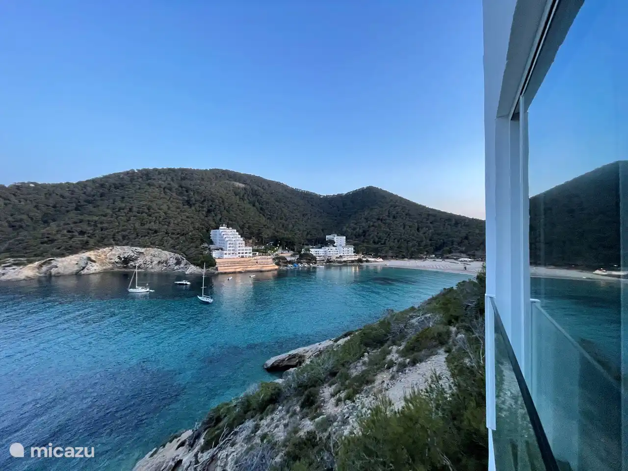 View from room 1 with double bed and integrated bathroom.