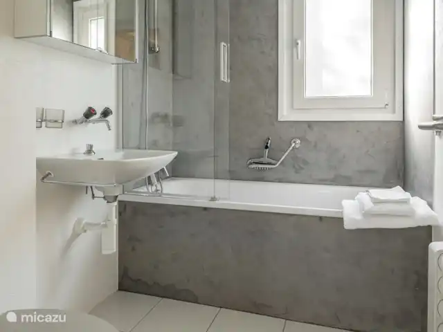 Location de Vacances Suisse, Valais, Fiesch, appartement - Lotus OG 1 salle de bain avec lavabo, toilette et baignoire