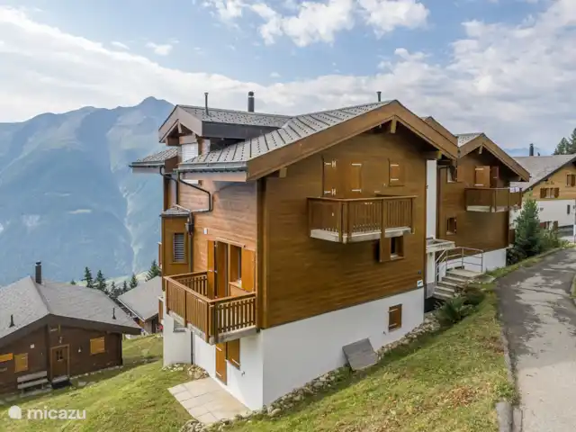 Camelot 4 | Suisse, Valais, Bettmeralp - appartement La maison est exposée plein sud avec une vue dégagée sur les montagnes de Conches en face et les Alpes valaisannes (groupe Mischabel avec Dom, 4'545 m).