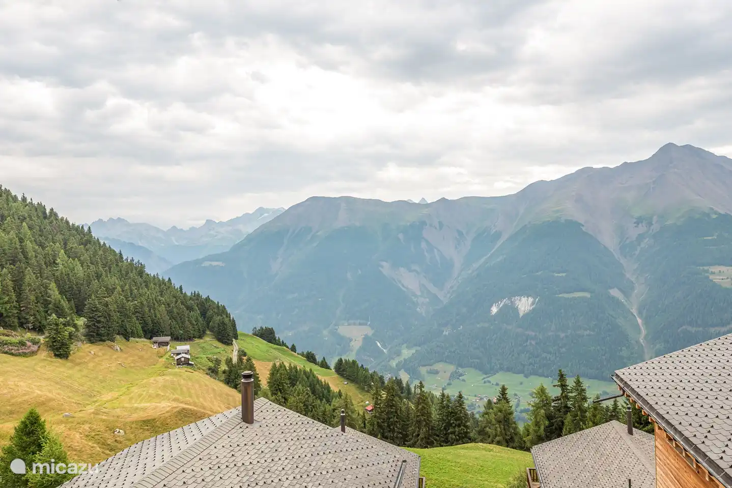 The house faces south with an unobstructed view of the Goms mountains on the opposite side and the Valais Alps (Mischabel group with Dom, 4,545 m).