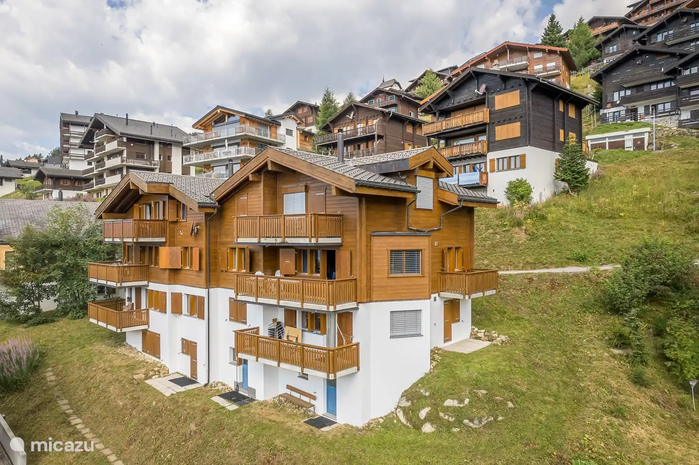 The house faces south with an unobstructed view of the Goms mountains on the opposite side and the Valais Alps (Mischabel group with Dom, 4,545 m).