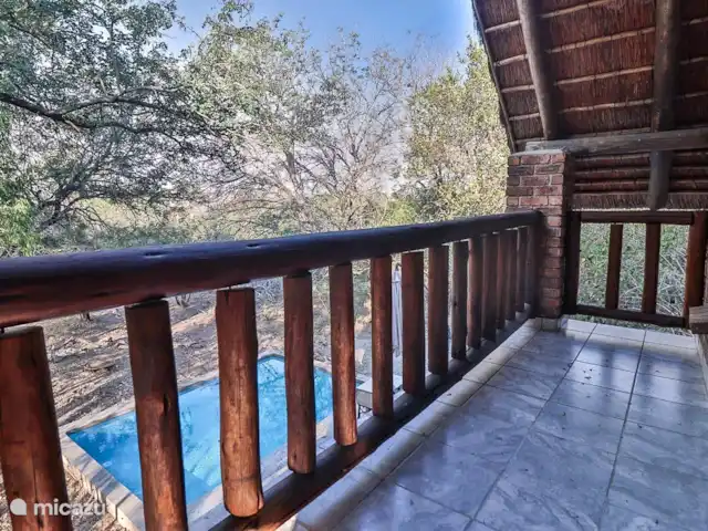 Maison de la rivière Marlothi | Afrique du Sud, Mpumalanga, Marloth Park - maison de vacances Le balcon où vous pourrez apercevoir des animaux (par exemple les bush babes (singes de nuit) le soir).