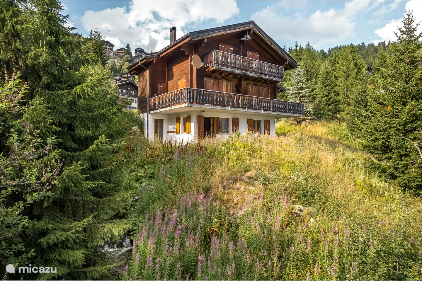 Rustig gelegen aan de rand van Bettmeralp - ca. 15 minuten lopen van het bergstation van de kabelbaan.

In de winter bereikt u de skilift Alpmatten na ca. 200 m. De schuine personenlift bevindt zich eveneens op ca. 300 m van het chalet.

Op de terugweg ski je terug naar het chalet