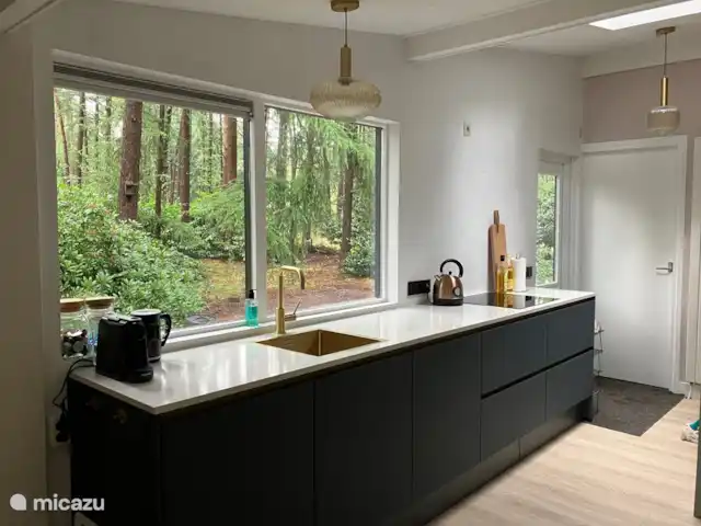 Location de Vacances Pays-Bas, Overijssel, Giethmen, bungalow - Bois de mélèze Belle cuisine neuve avec Nespresso, mousseur à lait, plaque à induction 4 feux, lave-vaisselle, four mixte, grand frigo et congélateur