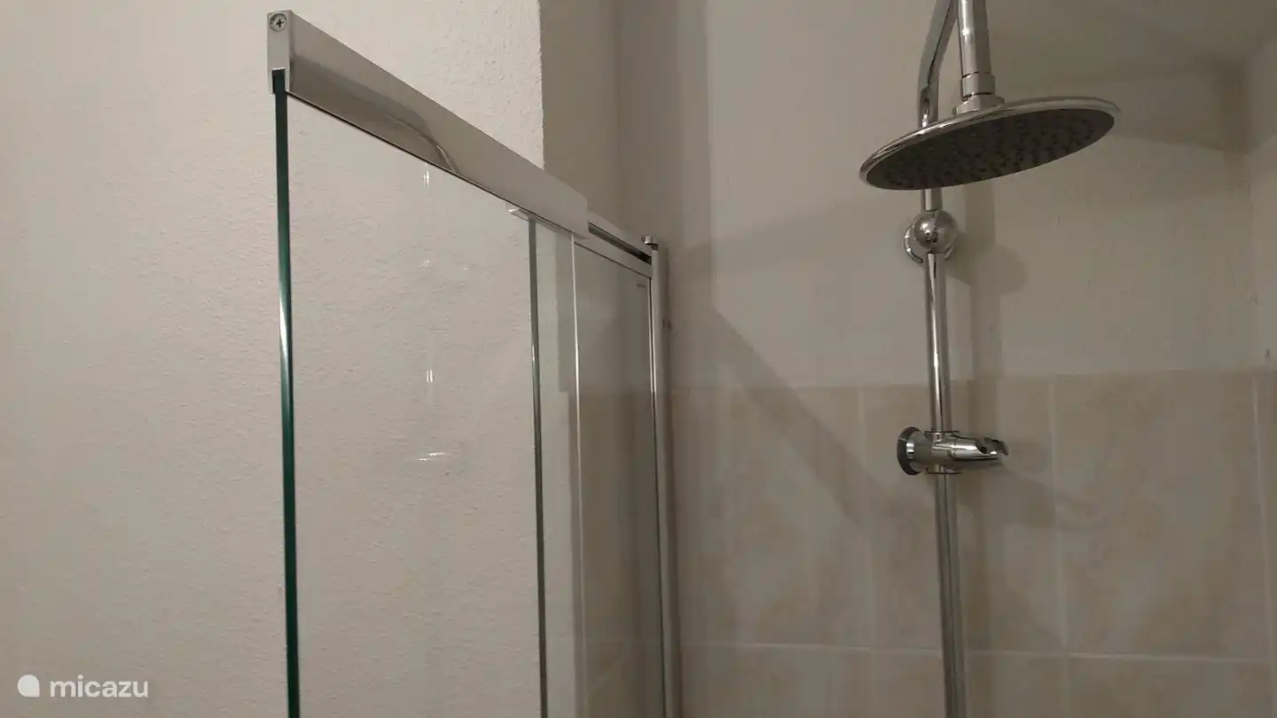 Second bathroom with bath and rain shower