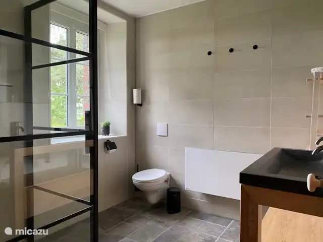 Le Moulin du Saon huren in Frankrijk, Calvados, Saon - vakantiehuis Badkamer, inloopdouche, toilet, dubbele wastafel