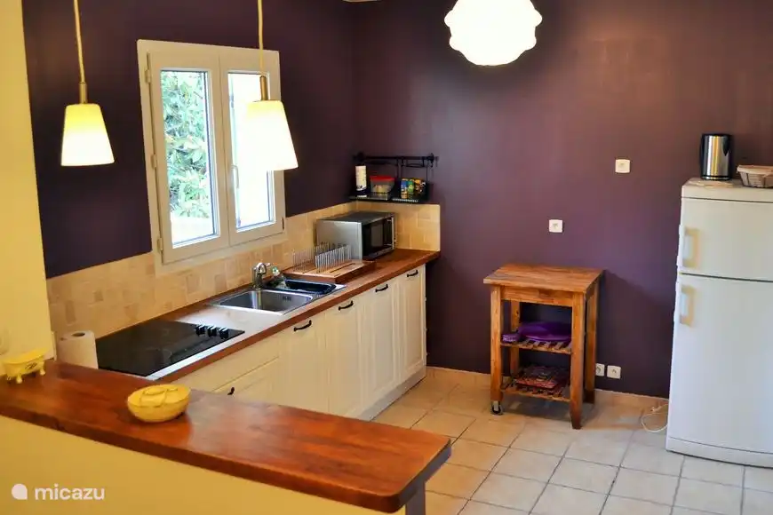 Küche mit Flügeltüren zur Terrasse...