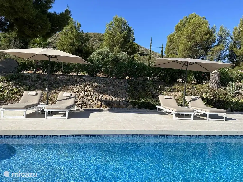 Die luxuriösen Sonnenliegen am Pool.