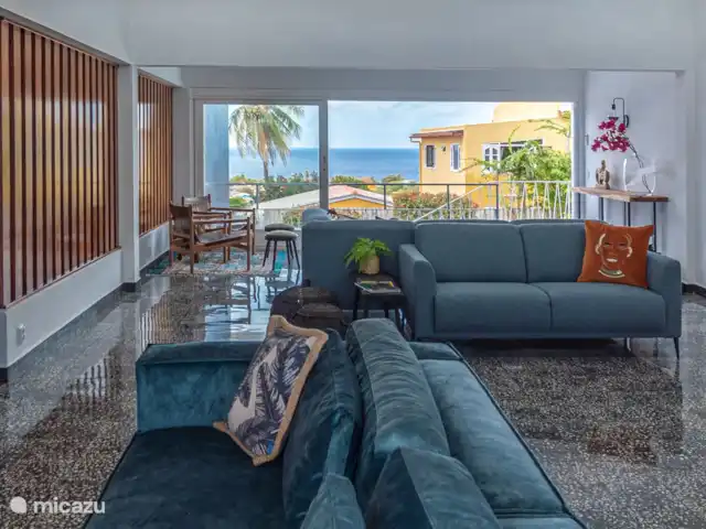 La Villa Océan Bleu | Curaçao, Curaçao-Centre, Willemstad - villa salon avec vue sur l'océan
