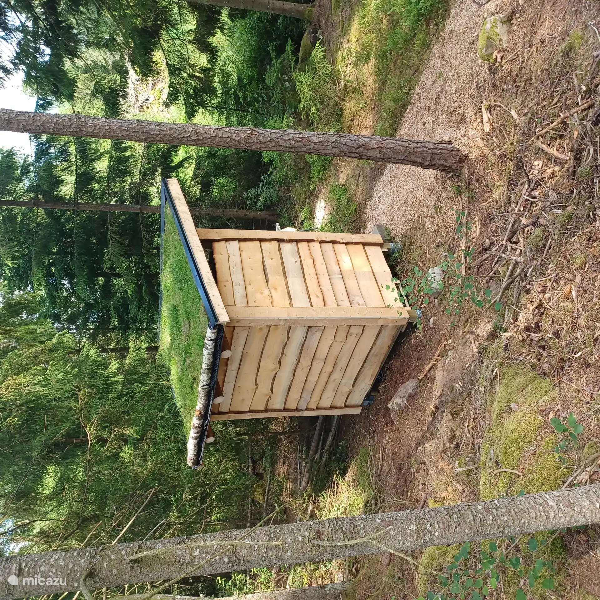View from the house to the bio toilet and the outdoor shower