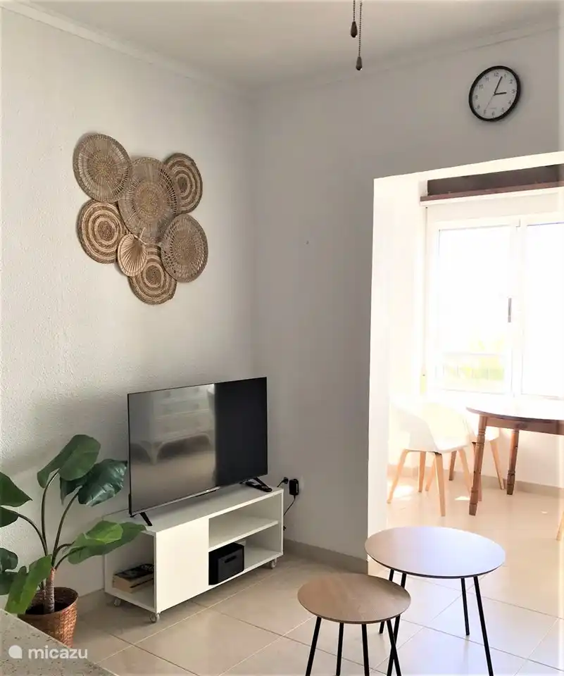 The TV corner with the large balcony in the background. WiFi is of course also available for free!