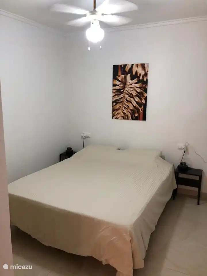 first bedroom with double bed (160 x 200) bedside tables with lamp and sufficient sockets for your mobile, for example