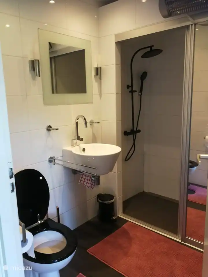 Badkamer is inderdaad klein maar voldoende. De douche werkt prima. Eerlijk gezegd staat het nog steeds op onze lijst met gewenste renovaties. Maar het is perfect functioneel zoals het is.
