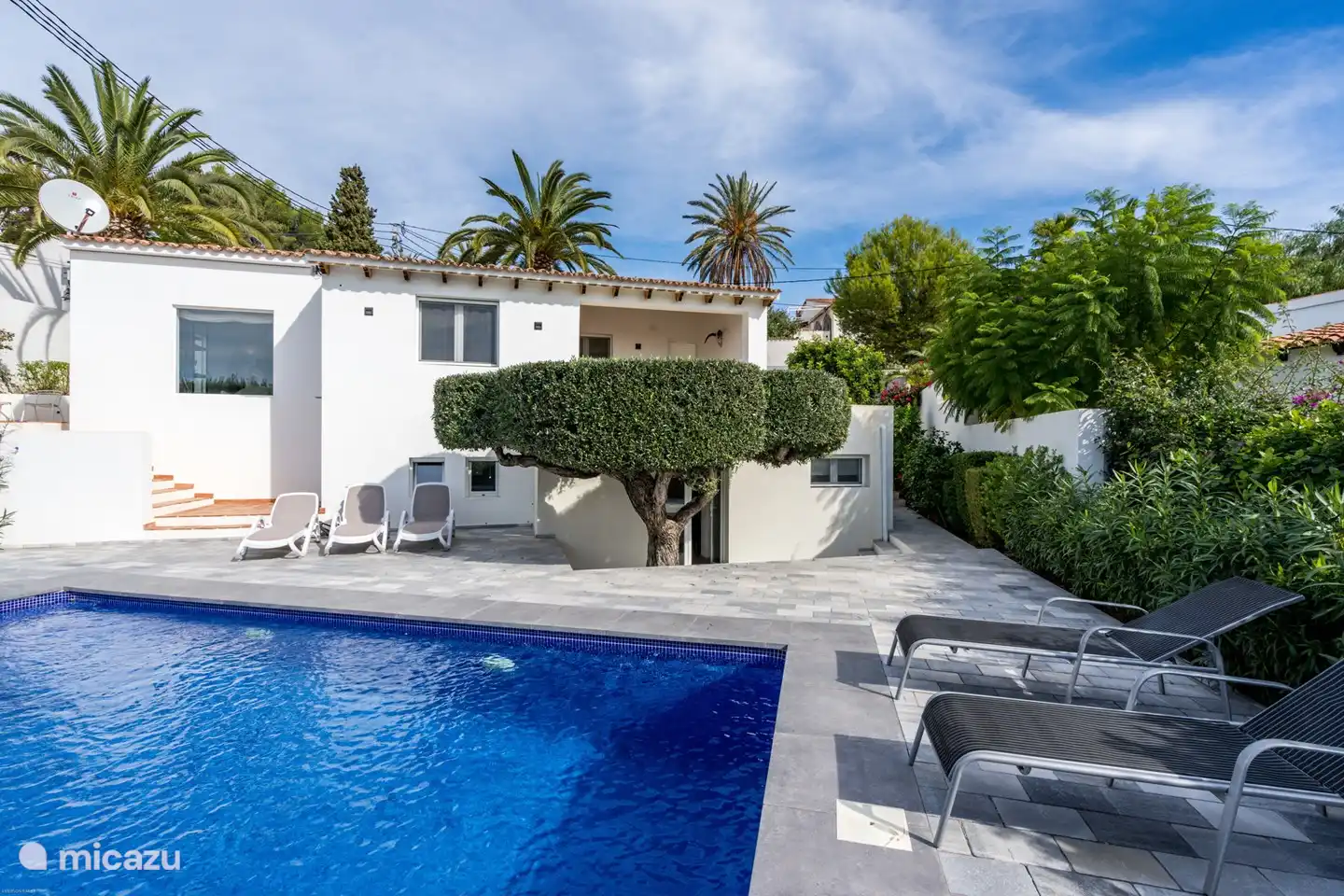 Privater Pool mit Sonnenliegen