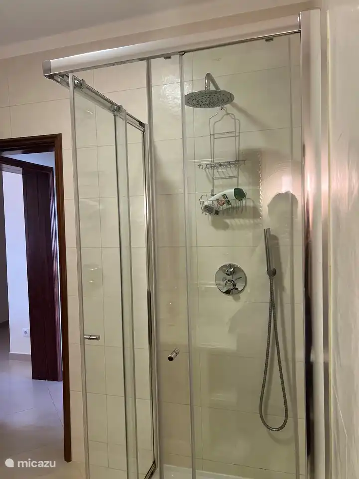 Das Badezimmer verfügt über eine Dusche und 2 Waschbecken