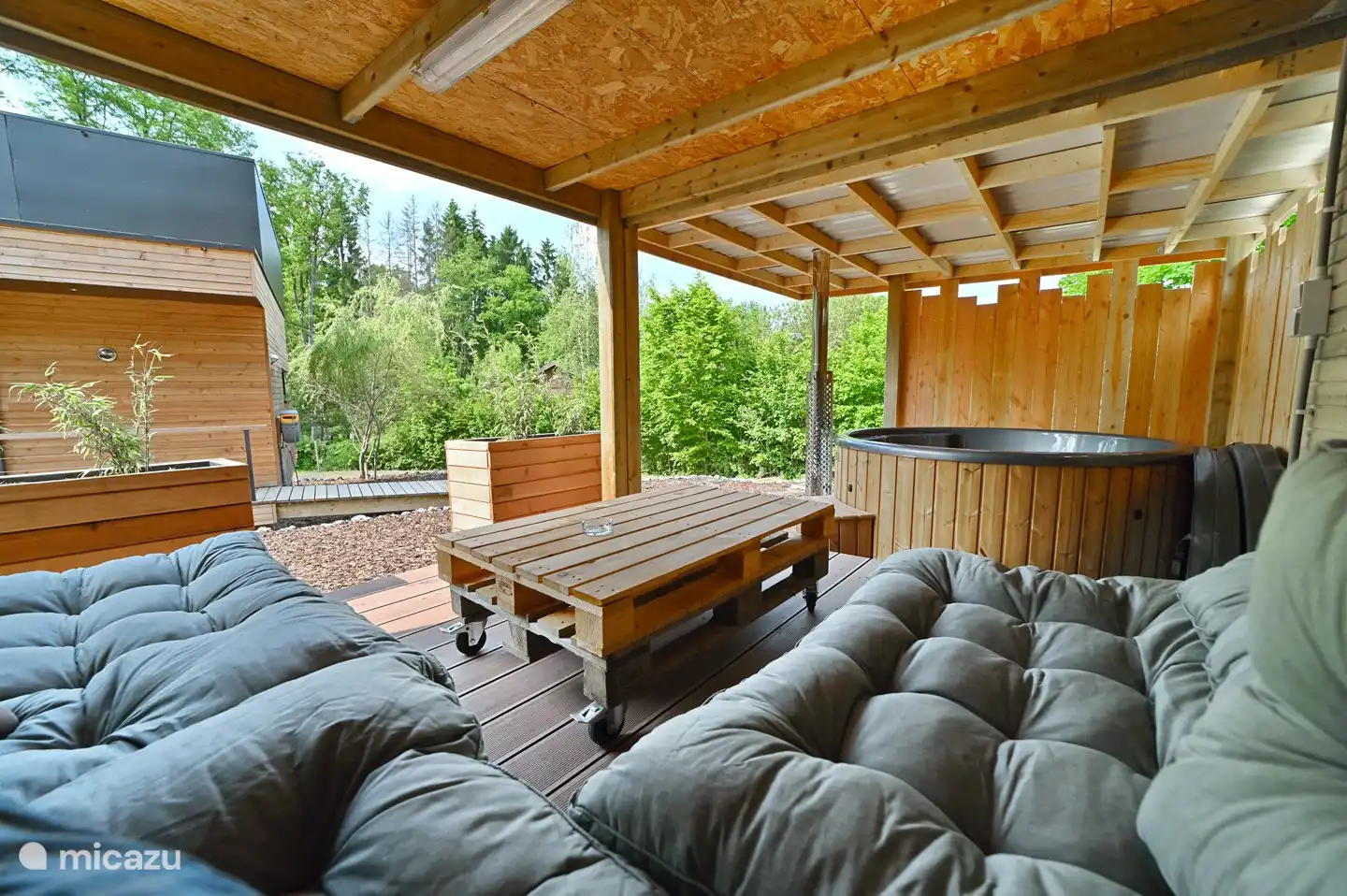 Salon-terrasse avec bain à remous