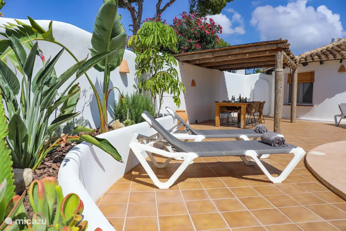 Sunbeds with the naja behind them