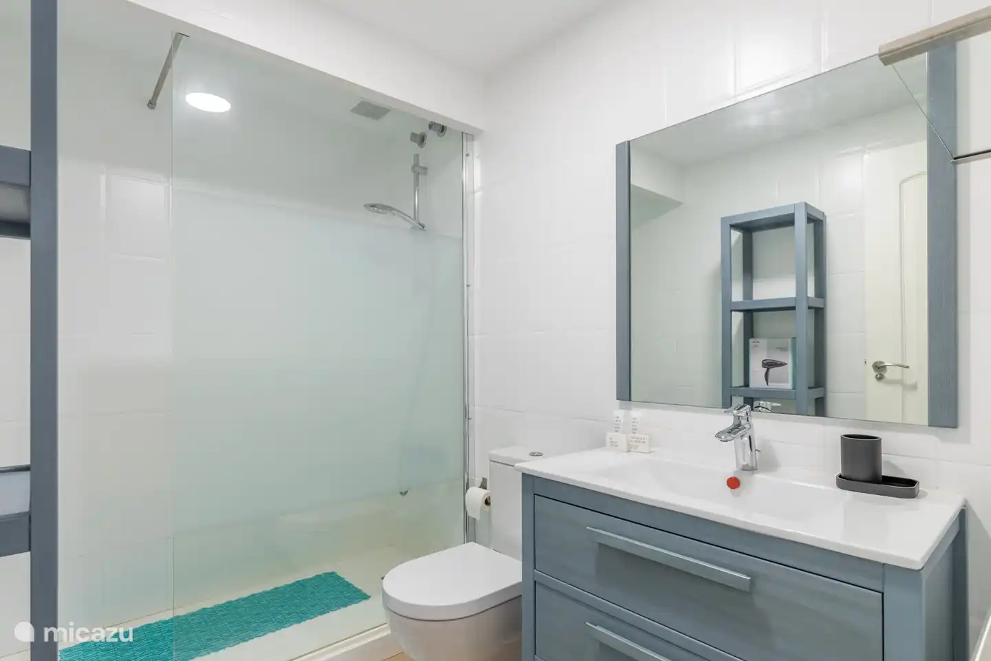 badkamer met douche, lavabo en toilet