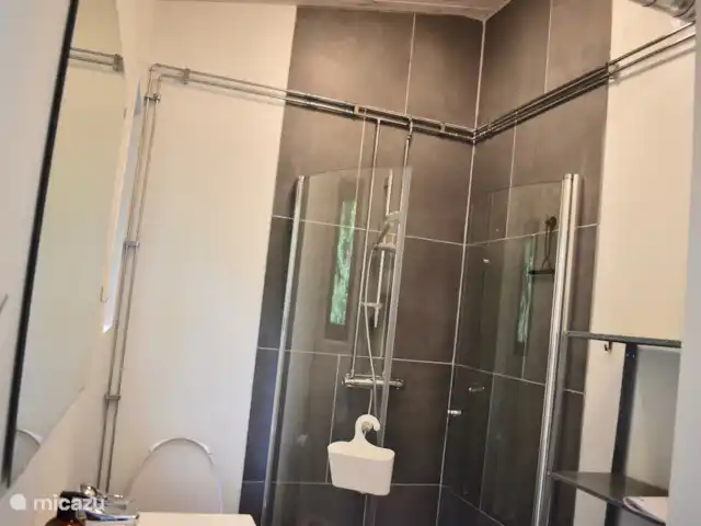 Maison de vacances Horizon vert | Suède, Skåne, Villands Vånga-Kristianstad - maison de vacances La salle de bain moderne avec la machine à laver derrière la porte.
