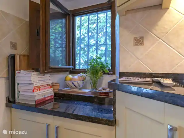 vakantiehuis huren in Spanje, Andalusië, Cómpeta – Finca Galliano Volledig ingerichtte keuken met inductie koopplaat, oven, koel-vries combinatie, vaatwasser, waterkoker, broodrooster, nespresso koffie apparaat en filterkoffie apparaat, mixer, magnetron enz
