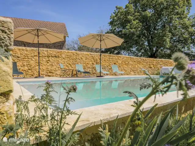 Puymilanne | France, Dordogne, Génis - maison de vacances Piscine avec parasols et chaises longues