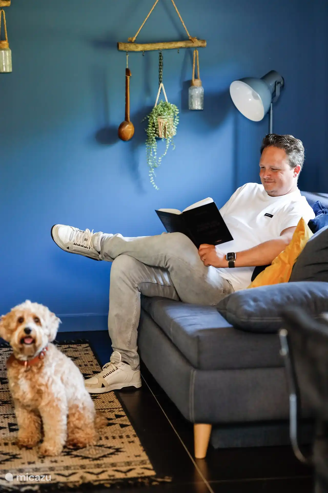 Détendez-vous avec le chien.