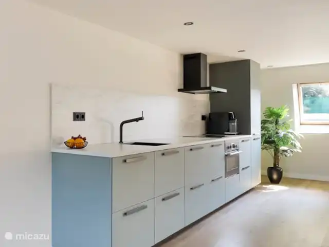 bed & breakfast huren in Nederland, Gelderland, Apeldoorn – Huisje Wenum: 4 - Wolf Moderne keuken met inbouwapparatuur in de gezamenlijke ruimte.