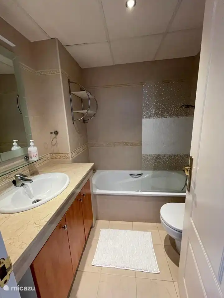 Bathroom accessible from the landing, equipped with toilet, bidet, sink and bath 