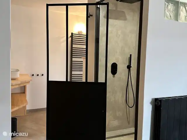 Chambre en pierre - gîte Monpazier en Francia, Lot y Garona, Blanquefort-sur-Briolance - casa rural / cabaña Una ducha espaciosa.
Habitación en piedra