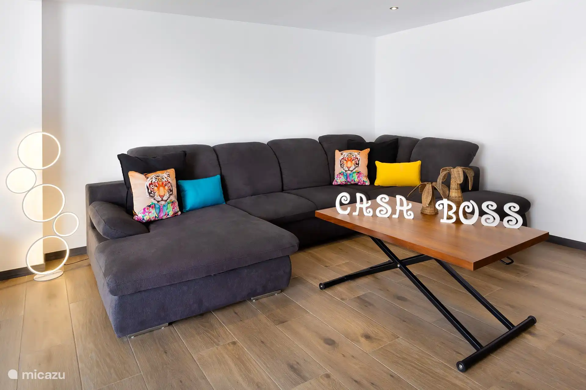 Salon avec TV et canapé