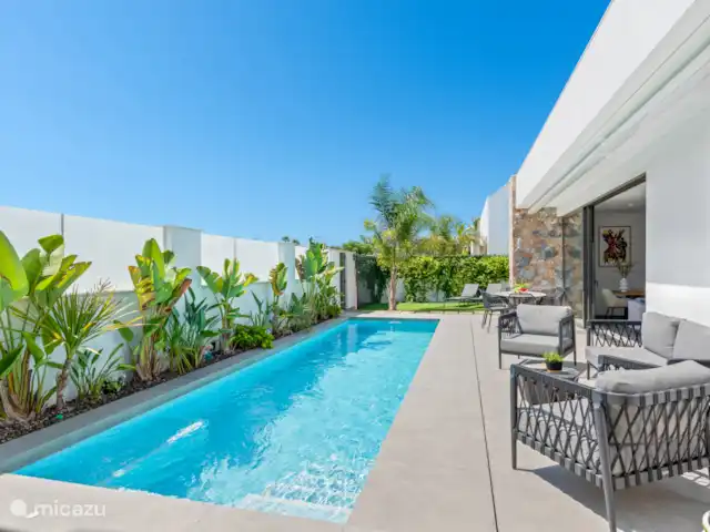 Location de Vacances Espagne, Murcia, Santiago de la Ribera, villa - Villa Costa Calida Terrasse ensoleillée avec auvents sur toute la largeur