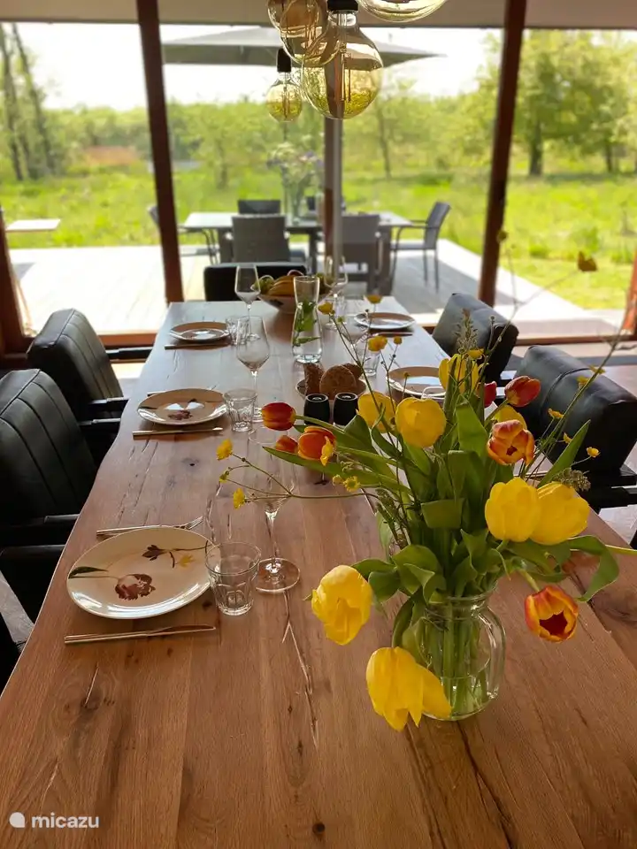 Wunderschöner Holztisch mit 8 Lederstühlen mit Blick auf den Janssloot