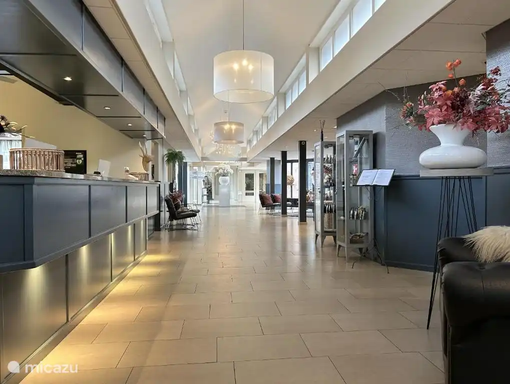 Entrada con recepción del hotel.