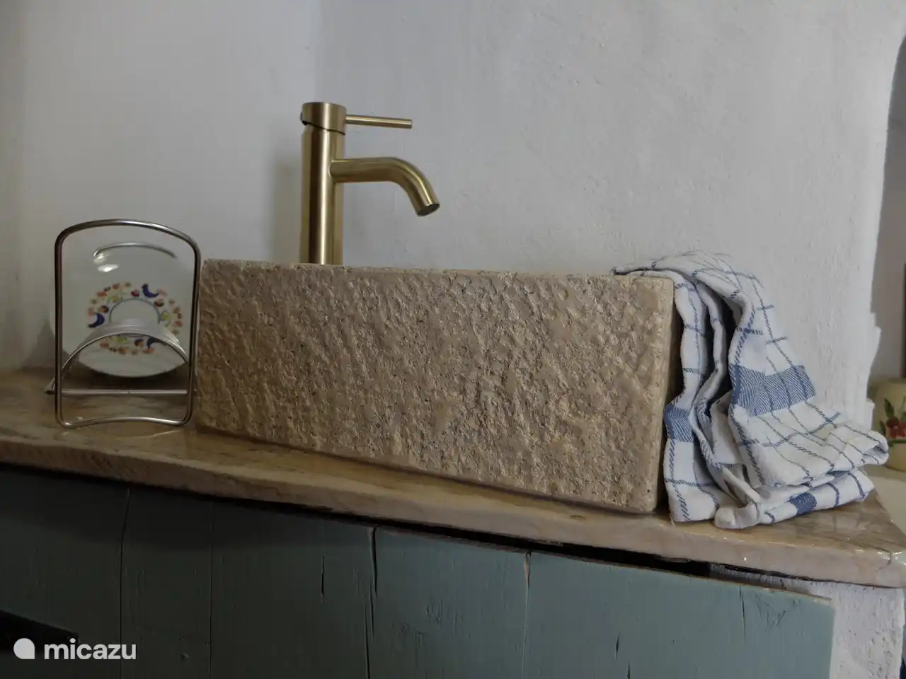 Handmade natural stone sink.