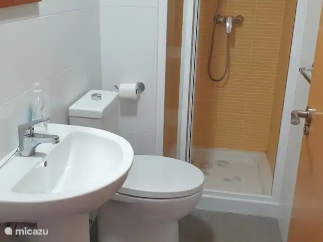 Apartamento Vistas al Mar en Moraira, 6 en España, Costa Blanca, Benitachell - apartamento Cuarto de baño con ducha, inodoro y lavabo.