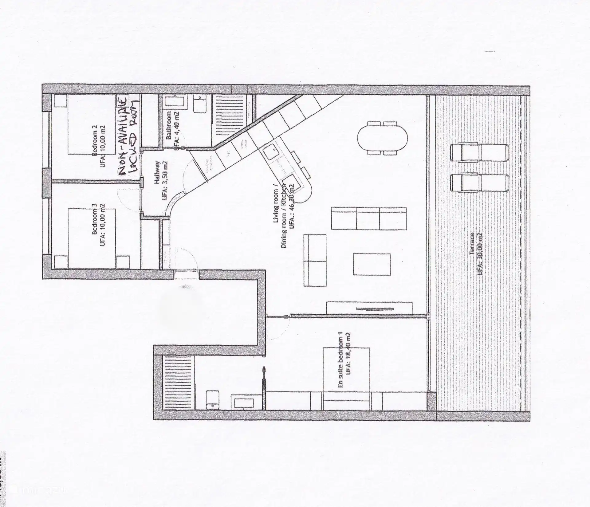 Disposition : appartement 110 m2 +
terrasse 30 m2