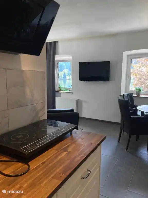 Dunstabzugshaube, Induktionskochfeld,. TV und Aussicht