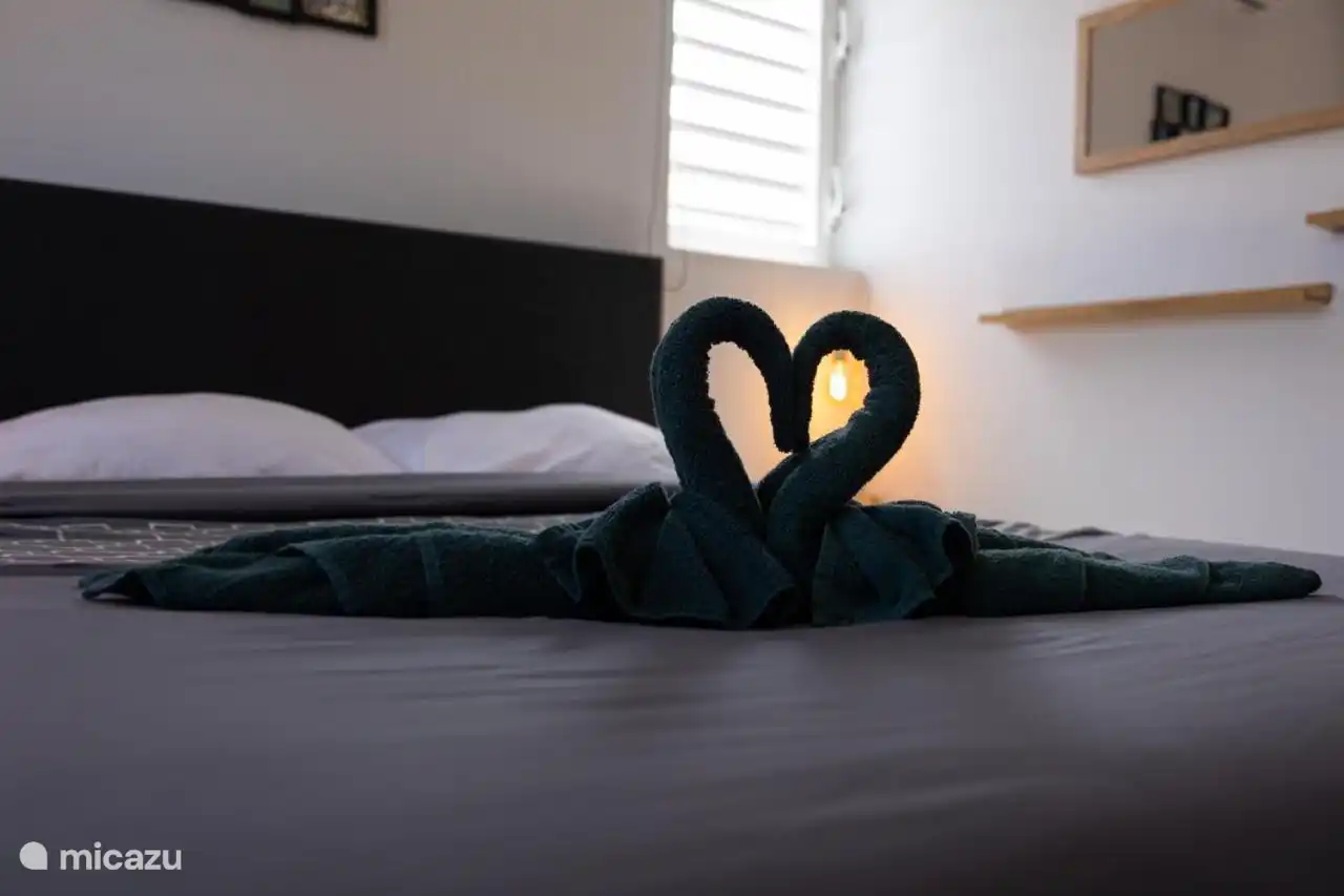 Slaapkamer 2 met luxe boxspring en open kast