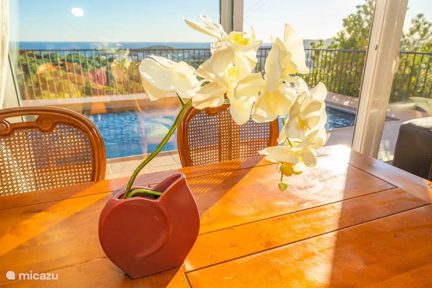 Vanuit de woonkamer betreedt u via de grote schuifdeuren direct het zwembad