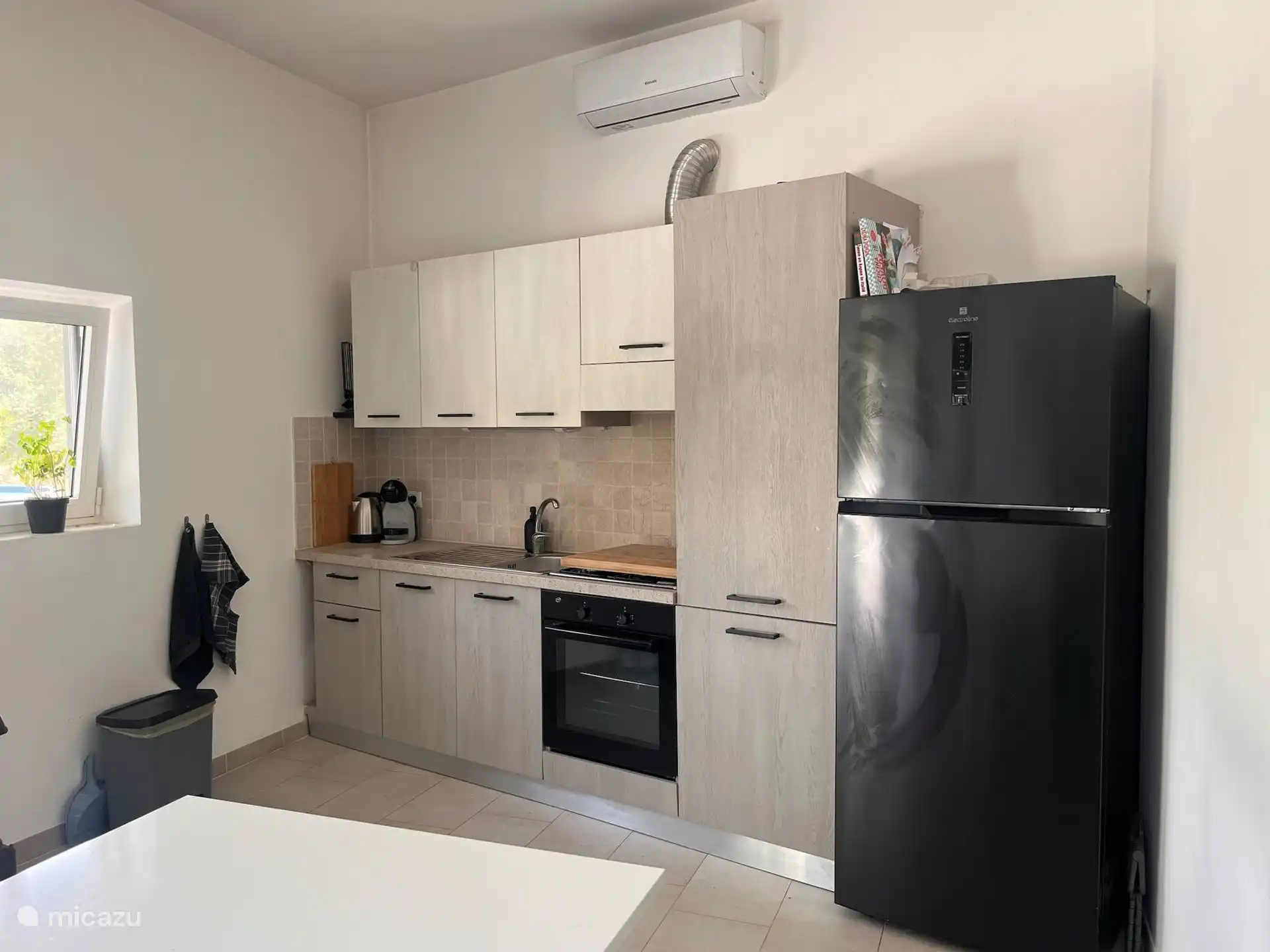 Küche mit großem Kühlschrank, Geschirrspüler, Backofen und vielen Annehmlichkeiten ausgestattet