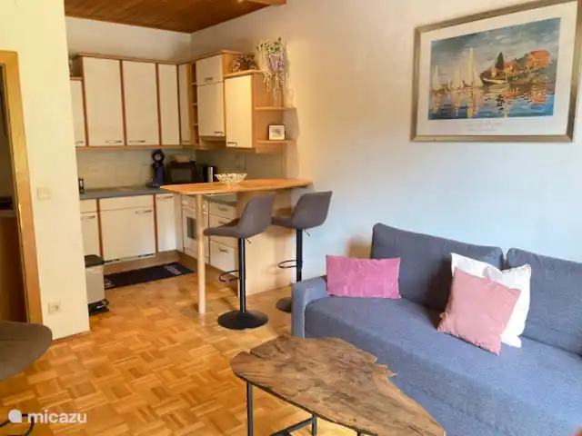 Apartamento de 1 dormitorio con balcón  en Austria, Carintia, Feld Am See - apartamento Cocina, sala de estar, comedor, sofá cama