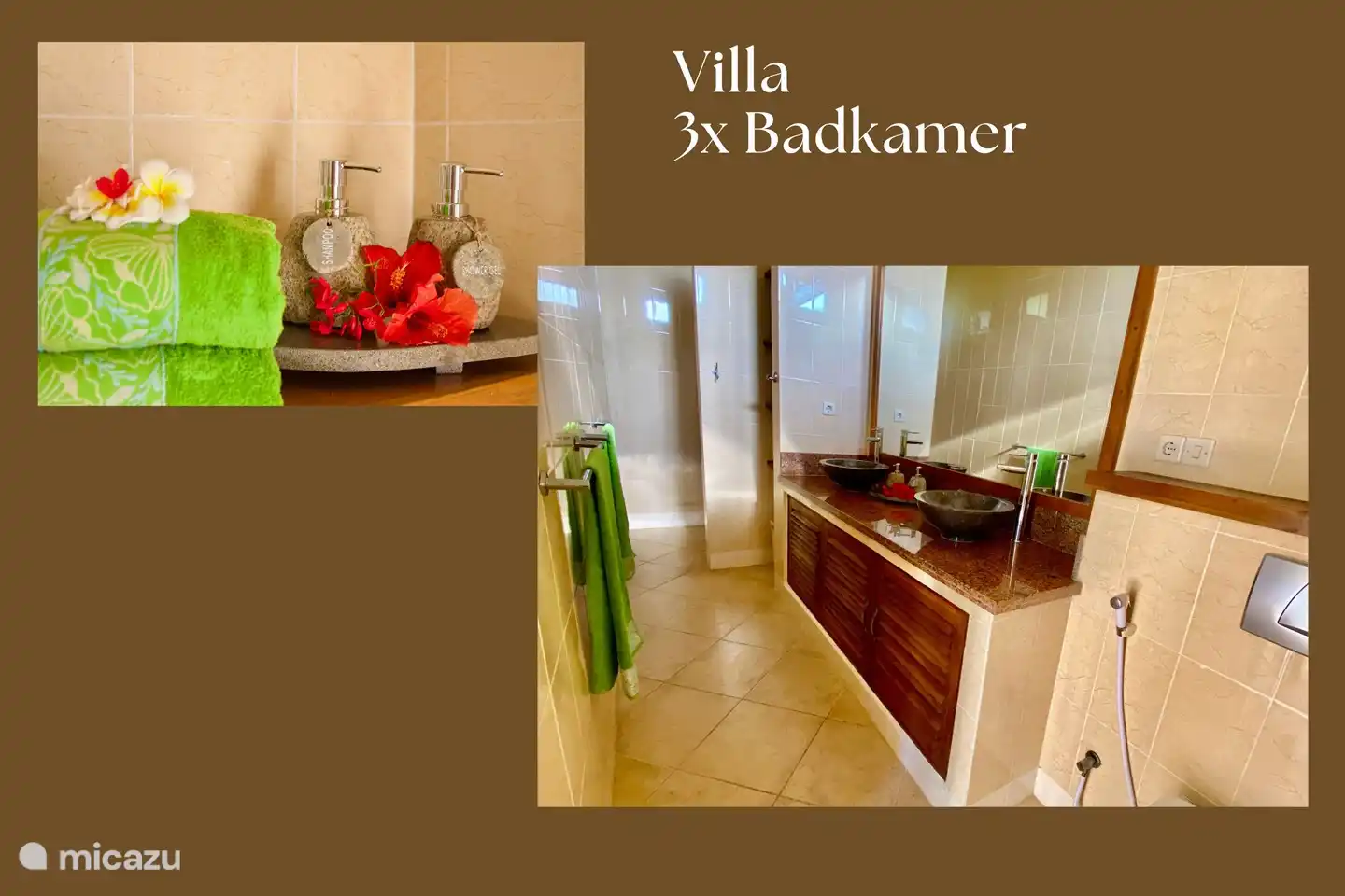 En la villa, los 3 dormitorios tienen su propio baño con WC. La villa también dispone de un aseo de invitados con lavabo.